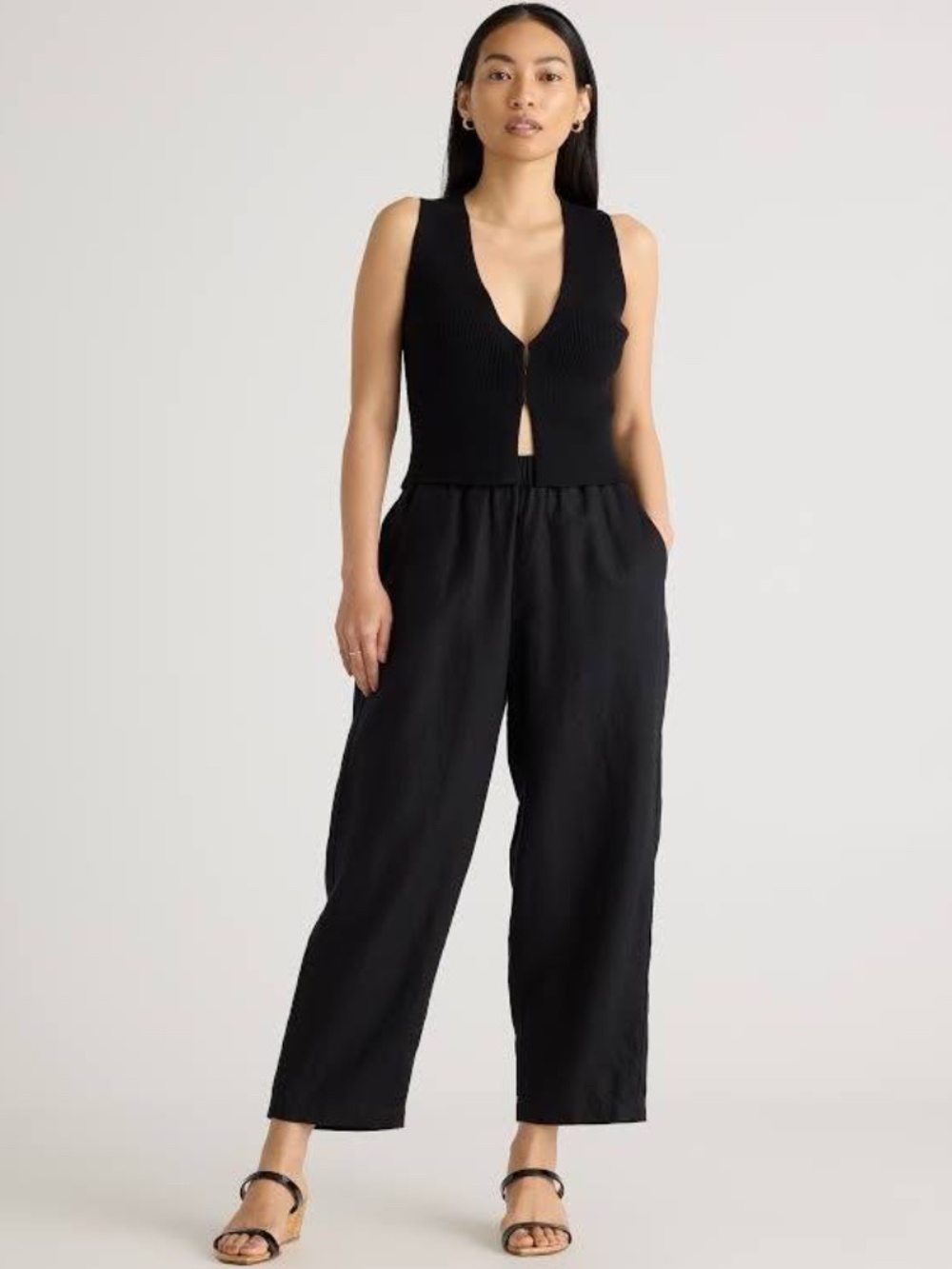 NWT Quince Black 100% European Linen Ankle Pants/Trousers, Size M